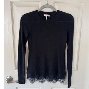 Rebecca Taylor Black Lace‎ Trim top Long Sleeve Womens XS. Y2